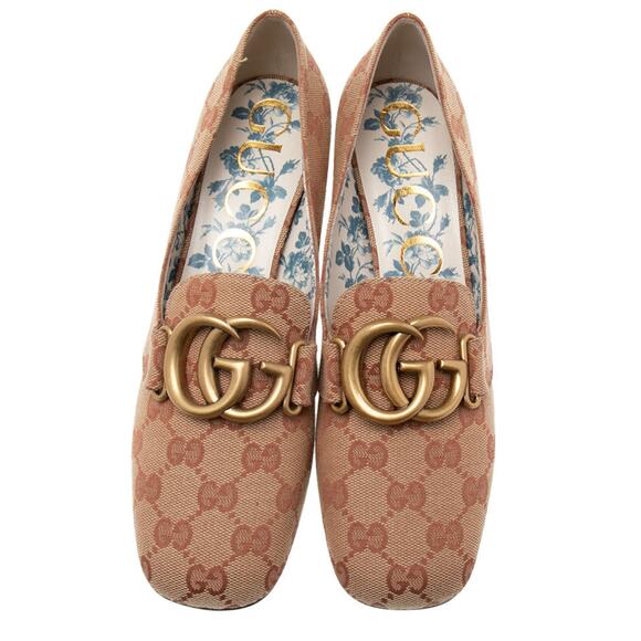 Gucci Monogram GG Victoire Loafer Pump Beige Ruggine Block Heel Size 37 US 7 - Picture 2 of 16